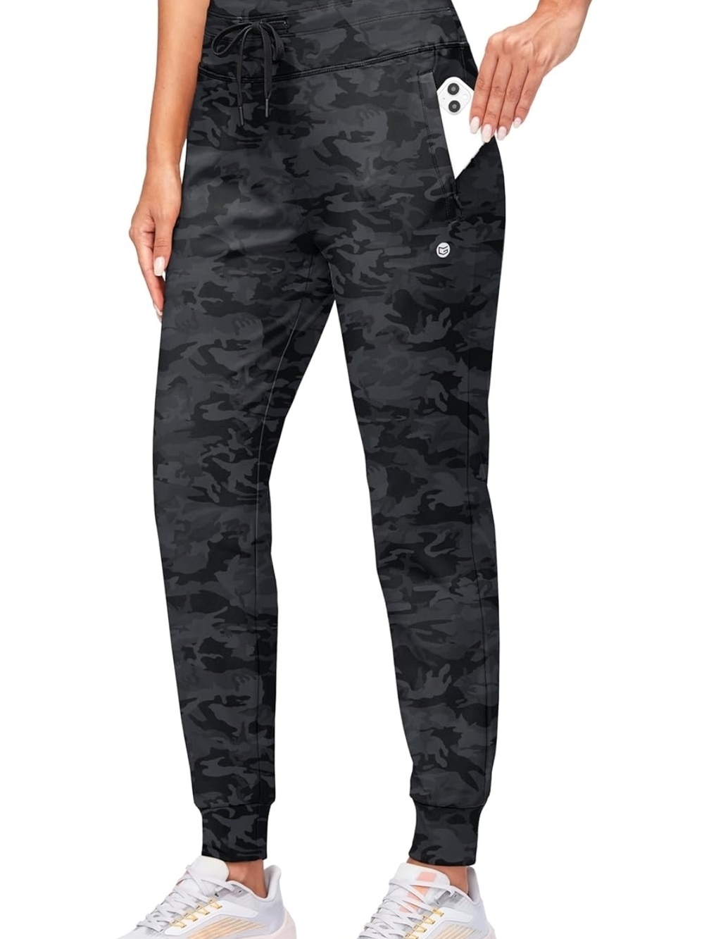 Women's Black Camo Jogger Leggings with 2 Zipper Side Pocket